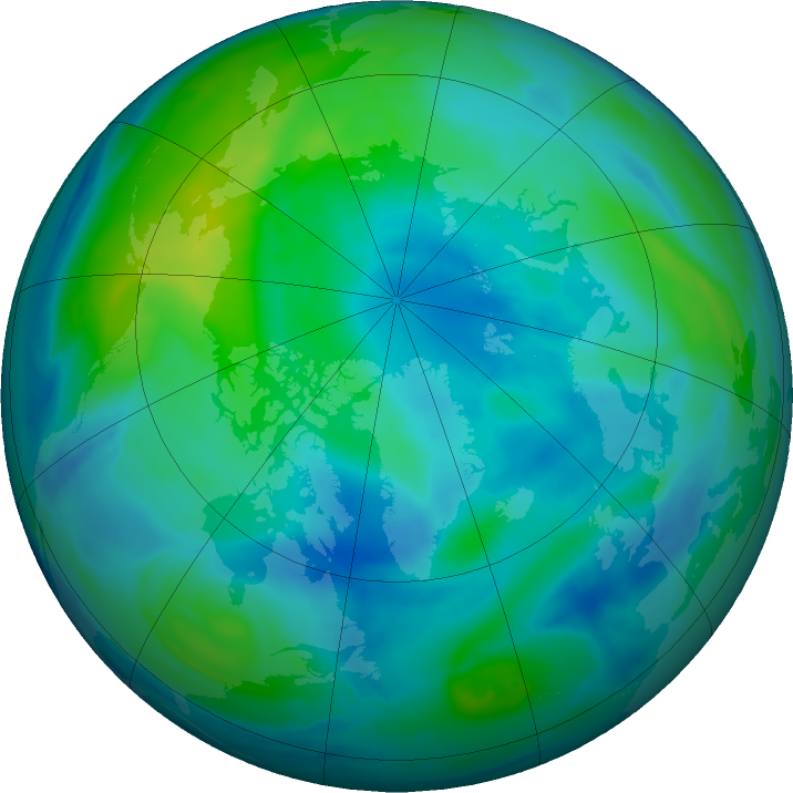 Arctic ozone map for 09 October 2023